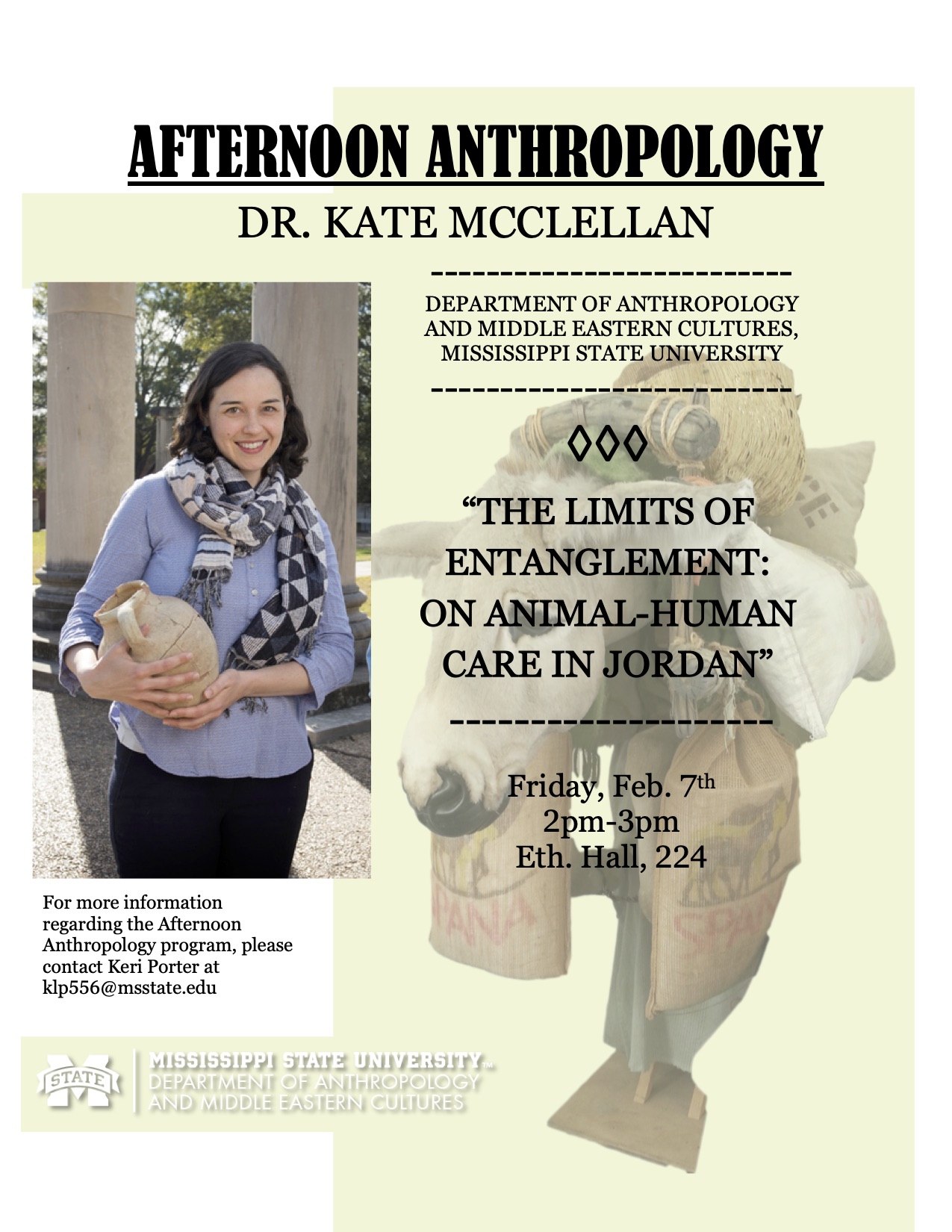 Dr. Kate McClellan Afternoon Anthropology Flyer